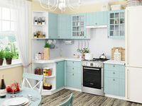 Небольшая угловая кухня в голубом и белом цвете Черногорск